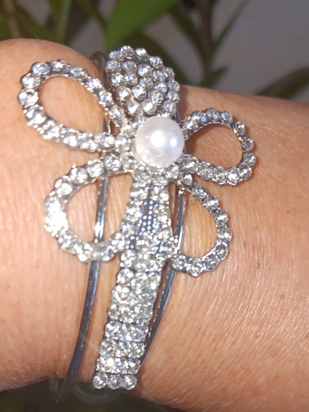 Rhinestone Flower Bangle - Picture 3 of 3